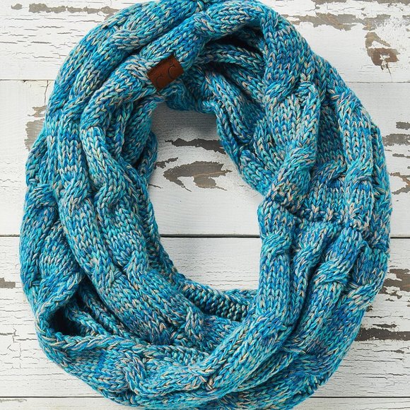 'C.C BEANIE 'INFINITY' SCARF MARBLED TEAL FULL WRAP - Picture 13 of 15